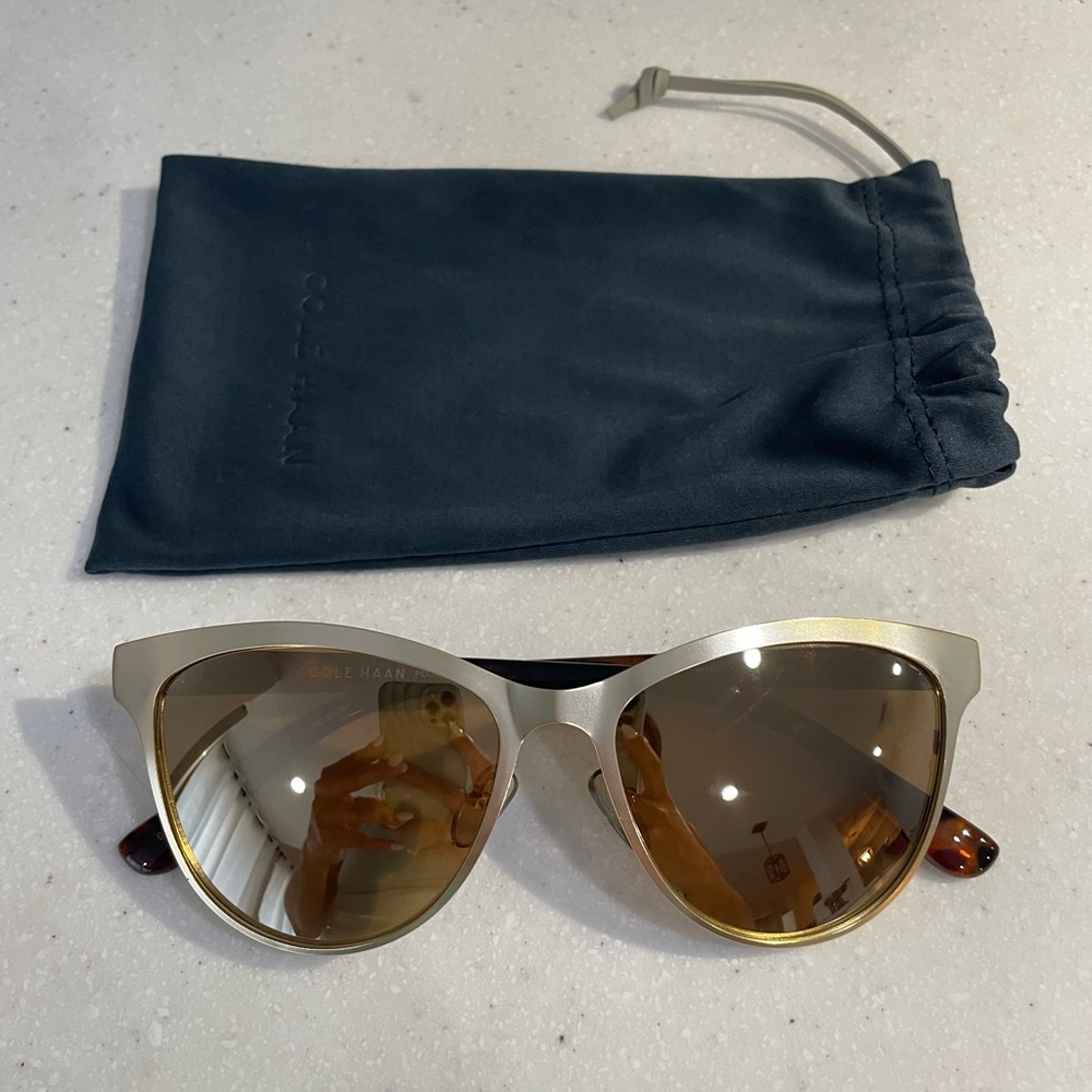 Cole Haan Gold Metal & Tortoiseshell Cat Eye Sunglasses Brown Gradient Lenses